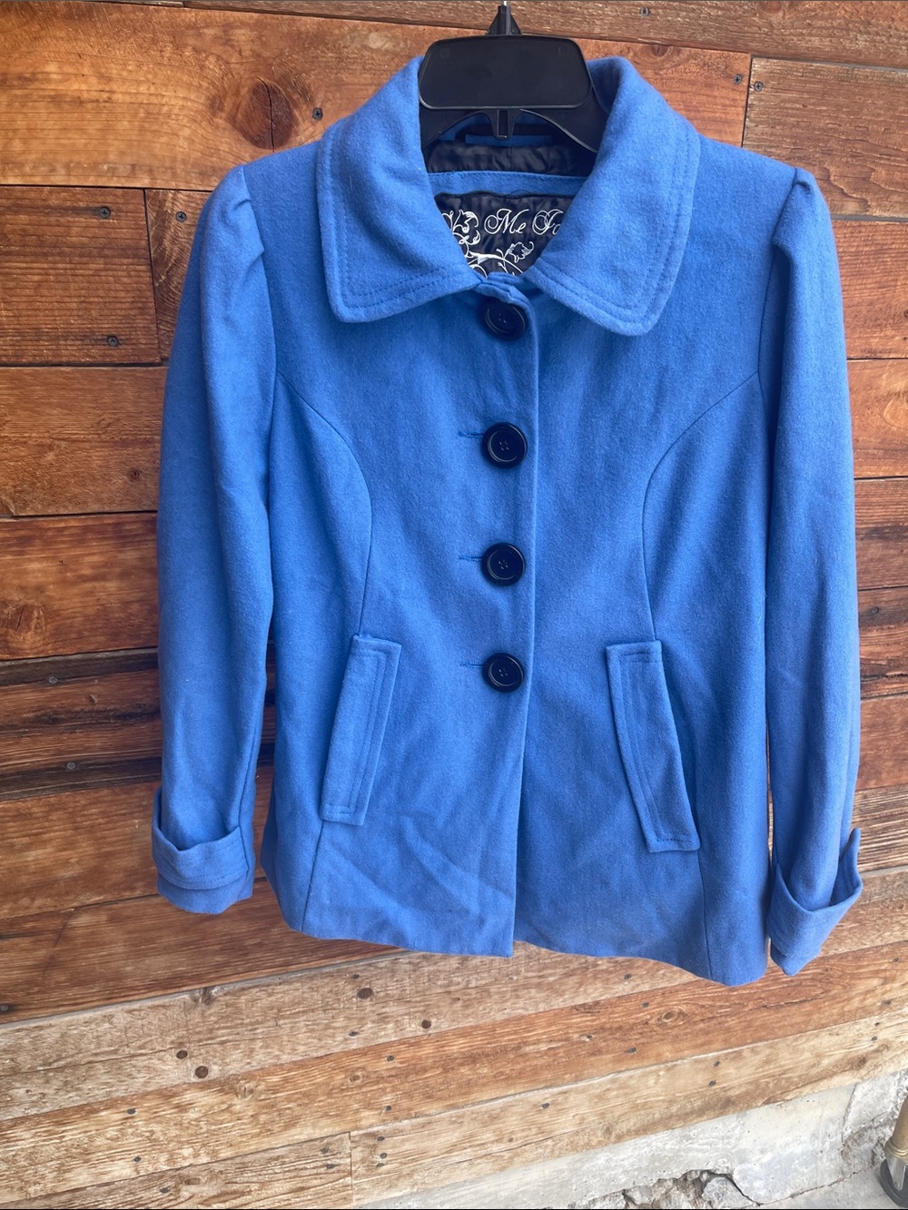Me Jane Blue Wool Blend Button Front Coat Jacket Size M
